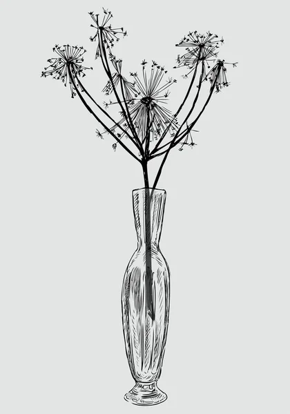 Image Vectorielle Contour Fleurs Sauvages Sèches Dans Vase Verre Vintage — Image vectorielle