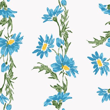 Kusursuz desenli fırça desenleri mavi bahçe papatyaları.