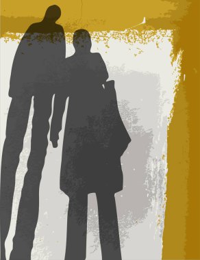 İki vatandaşın boyanmış sokak duvarı yüzeyindeki gölgelerin vektör görüntüsü
