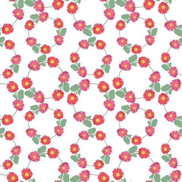 Nahtloses Muster Von Kränzen Rote Dekorative Gerbera Blumen — Stockvektor