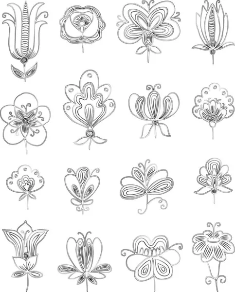Vector Bosquejo Garabatos Dibujos Conjunto Varias Flores Fantasía Decorativa — Archivo Imágenes Vectoriales