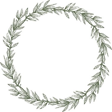 Çizimlerden dekoratif çelenk defne dalları