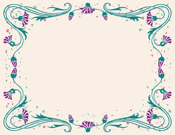 Vector Decorative Greeting Card Frame Vintage Flexible Cornflowers Paint Blots — Stock Vector