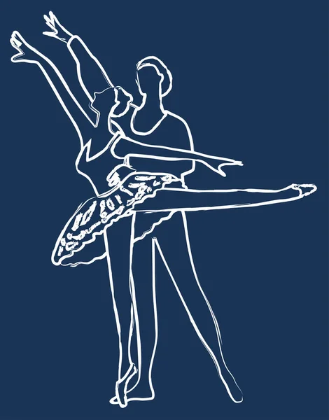 Contour Textued Brush Drawing Couple Classical Ballet Dancers — Vettoriale Stock