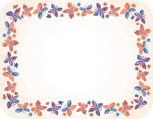 Decorarive Greeting Card Frame Watercolor Drawings Colorful Butterflies Daisies — Vetor de Stock