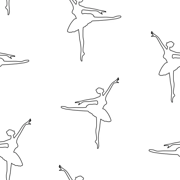 Seamless Background Contour Drawings Graceful Dancing Ballerina — Vetor de Stock