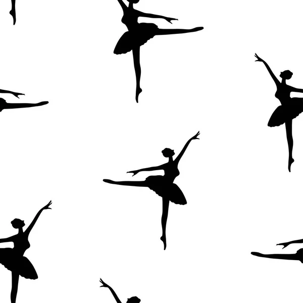 Seamless Background Silhouettes Graceful Dancing Ballerina — Vettoriale Stock