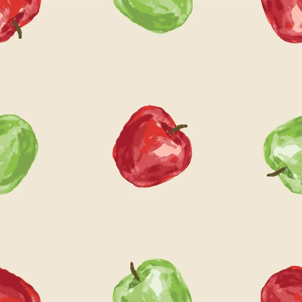 Seamless Pattern Watercolor Drawings Ripe Red Green Apples — Stockvektor