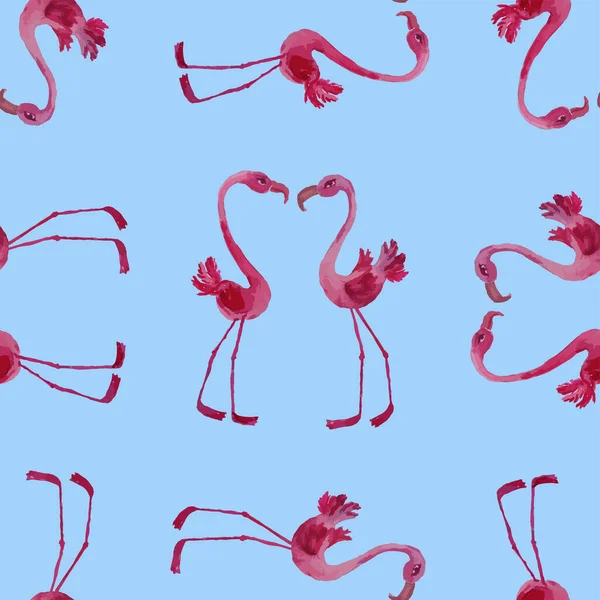 Seamless Pattern Watercolor Drawings Cartoon Pink Flamingos — Stok Vektör