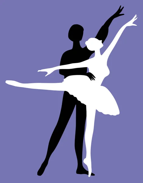 Vector Drawing Black White Silhouettes Couple Graceful Ballet Dancers — Vetor de Stock