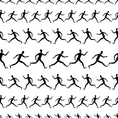 Siluetlerin kusursuz deseni soyut insan figürleri satırlarda koşuyor 