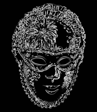 Venedik maskesinde hayali soyut yüzün vektör fırça çizimi
