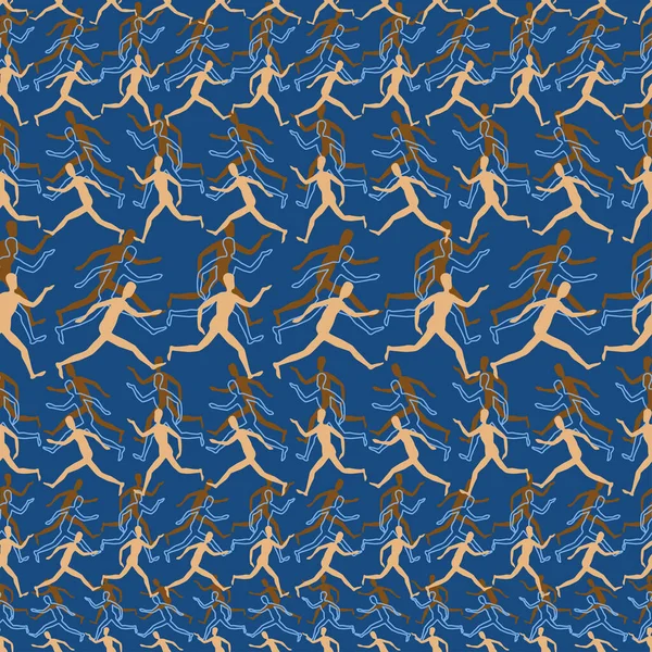 Nahtloser Hintergrund Aus Silhouetten Abstrakte Menschliche Figuren Die Reihen Laufen — Stockvektor