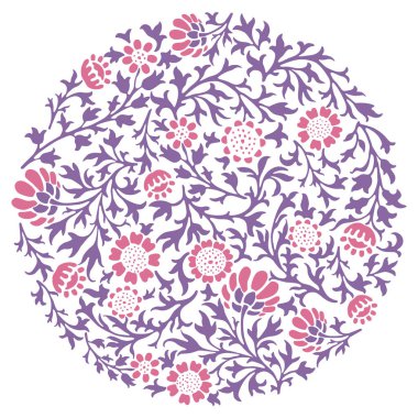 Çiçeksel klasik yuvarlak tasarım elementi, süslemeli çiçek açan dallardan.