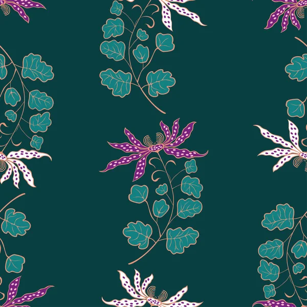 Motif Floral Sans Couture Orchidées Blanches Violettes Décoratives — Image vectorielle