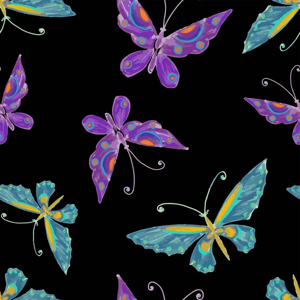 Nahtloses Muster Aus Aquarellzeichnungen Bunte Fliegende Schmetterlinge — Stockvektor