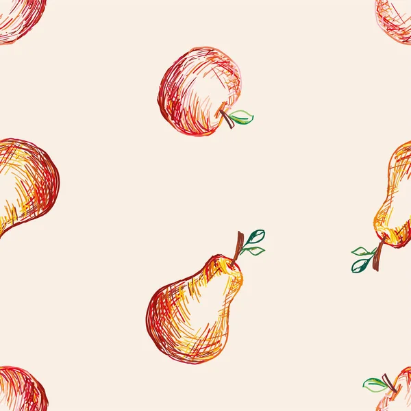 Nahtloses Muster Farbenfroher Umrisse Reifer Äpfel Und Äpfel — Stockvektor