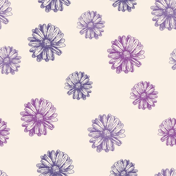 Fond Sans Couture Têtes Marguerites Texturées Lilas — Image vectorielle