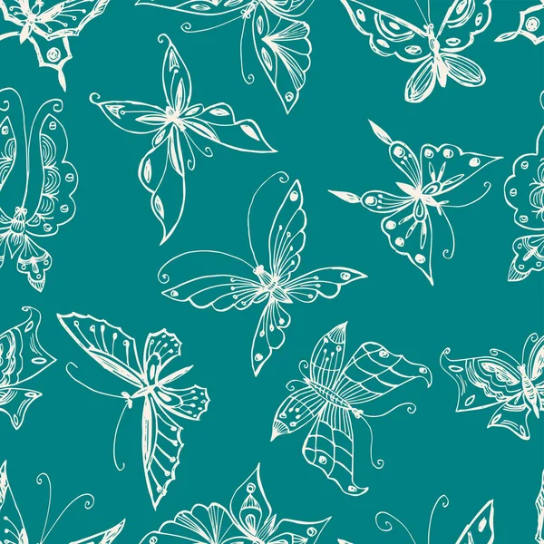 様々な装飾ファンタジー蝶の輪郭線図面のシームレスなパターン — ストックベクタ