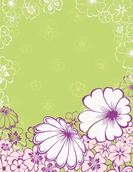 Vetor Decorativo Floral Cartão Saudação Com Contornos Florescendo Flores Fantasia —  Vetores de Stock