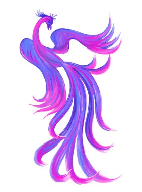 Fantezi renkli uçan kuşun vektör suluboya fırçası çizimi