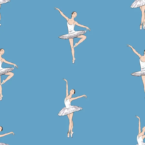 Fondo Sin Costuras Bocetos Jóvenes Bailarinas Elegantes Bailando — Vector de stock