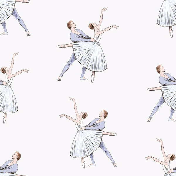 Безшовний Візерунок Ескізів Пар Витончених Танцюристів Танцюють Класичний Балет — стоковий вектор