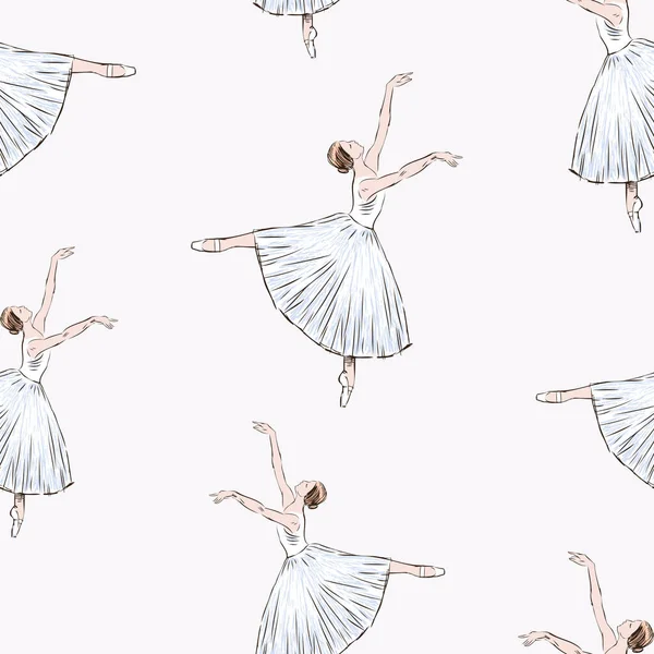 Naadloze Achtergrond Van Schetsen Jonge Sierlijke Dansende Ballerina — Stockvector