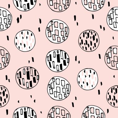  Çemberli soyut desen. Vector grafikleri. Kumaş, duvar kağıdı, kağıt, arkaplan için uygun. 