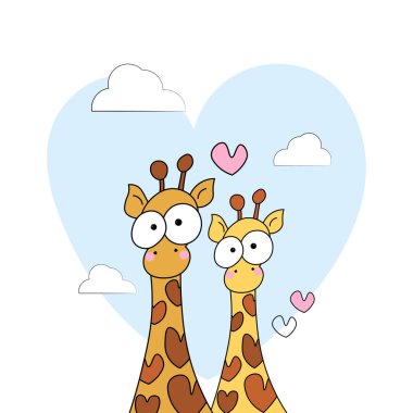 Zürafaları seven vektör grafikleri. Sevgililer Günü. Baskı, kartpostal, pankart için uygun.  