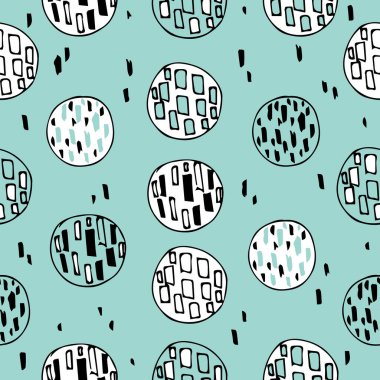  Çemberleri ve karalamaları olan modern kusursuz desen. Kağıt, kumaş, baskı tasarımı için uygun. 