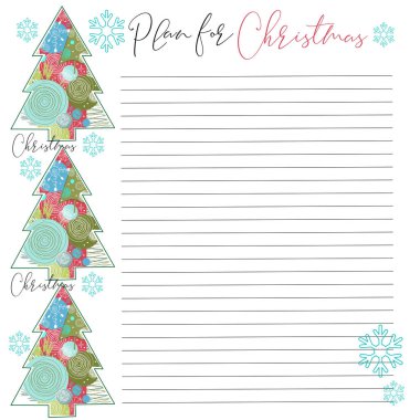 Noel için plan. Planlama sayfası.. 