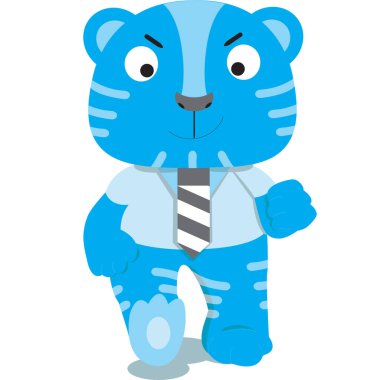 Mavi kaplan karakteri iş gömleği ile yürüyor