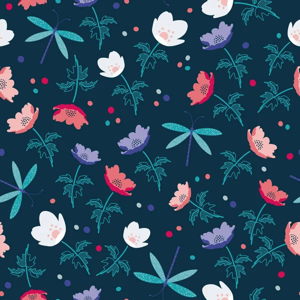 Karanlık arka planda Anemone Çiçekleri ve Yusufçuklar