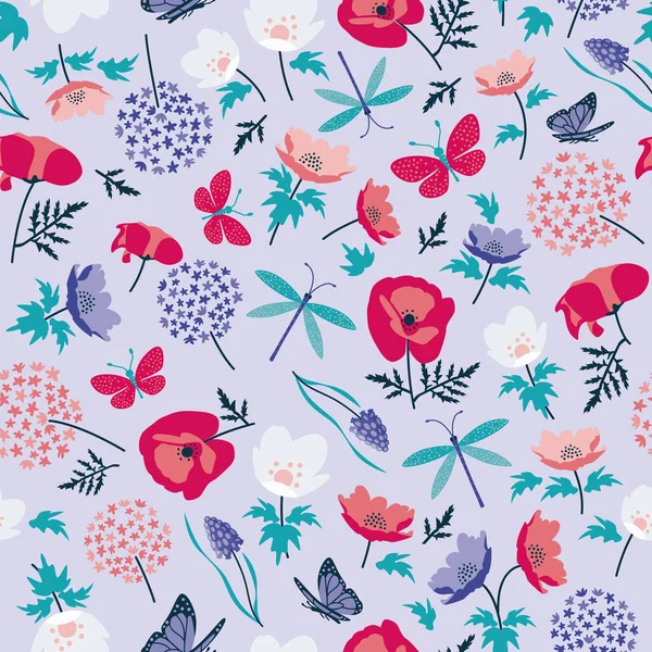 Eflatun Pembe Beyaz ve Kırmızı Yaban Çiçekleri Arkaplanda