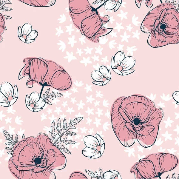 Vintage Pembe Gelincikler, Allium ve White Anemone çiçekleri