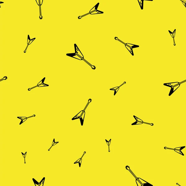 Vector Black Electric Gitar Siluetleri sarı arka planda kusursuz desen. Kumaş, hatıra defteri ve duvar kağıdı projeleri için mükemmel.