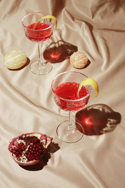 Creative Arrangement Champagne Glasses Pomegranate Punch — 图库照片