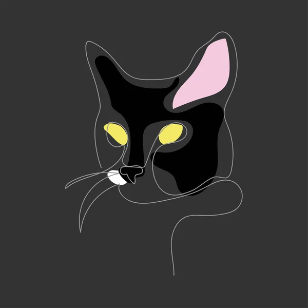 Cat Black Out Line Style Pet Kitten — 图库矢量图片