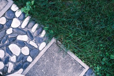 Kaz sıcak taşı ve yeşil çimen