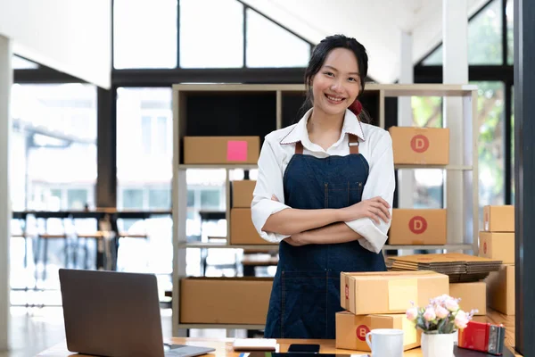 Businesswoman Start Small Business Successful Sme Entrepreneurs Woman Works Home — Stock Fotó
