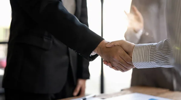 Successful Negotiate Handshake Concept Two Businessman Shake Hand Partner Celebration — Stock Photo, Image