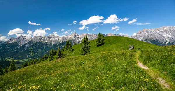 Alpler, Salzburg, Avusturya 'da yürüyüş parkurları olan Idyllic dağ manzarası
