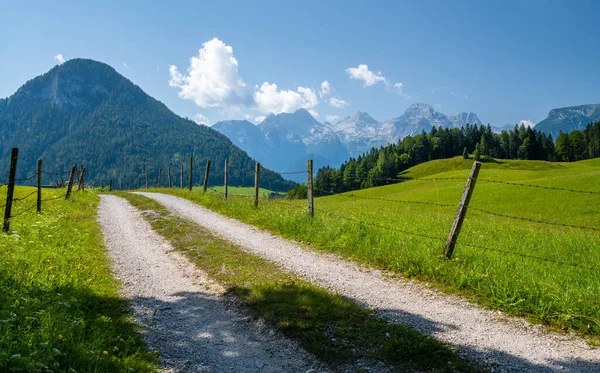 Alpine path with summer mountain landscape, Lofer, Pinzgau, Salzburger Land, Austria — Zdjęcie stockowe