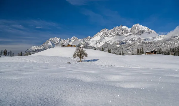Идиллический зимний пейзаж в Фаббюэле, Тироль, Австрия — стоковое фото