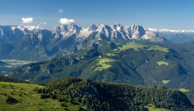 View from the Sonntagshorn to the Loferer Alm and the Loferer Steinberge, Pinzgau, Salzburger Land, Austria, Europe