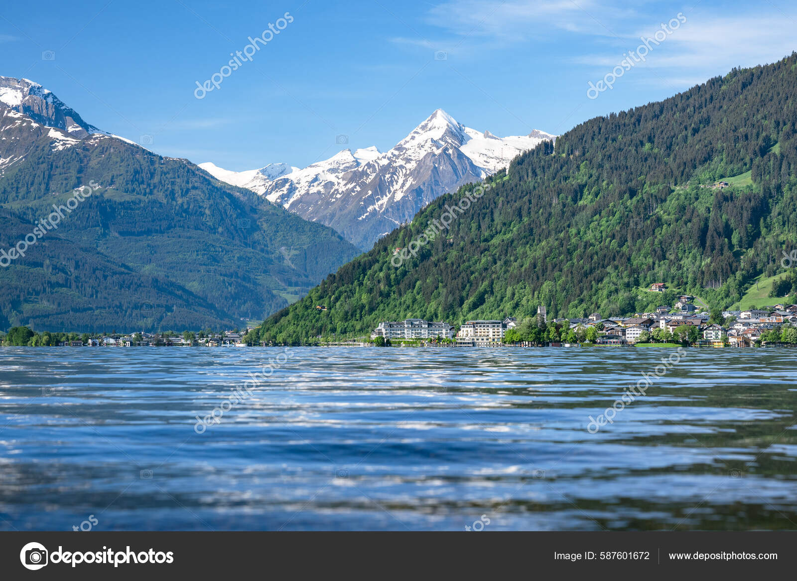 Town Center Zell See Front Impressive Kitzsteinhorn Landscape Reflected  Water — Stock Photo © auerimages #587601672, image size:1600x1167