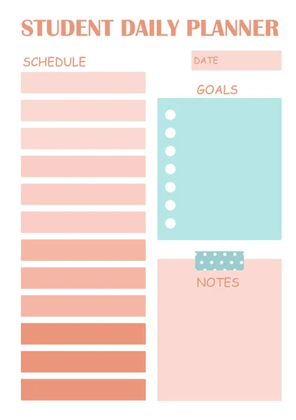 Student Daily Planner Template Vector Notes 스티커 — 스톡 벡터