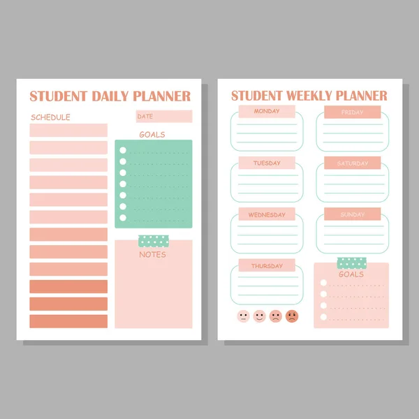 Een Stel Minimalistische Studenten Planners Dagelijkse Wekelijkse Planner Template Ontwerp — Stockvector