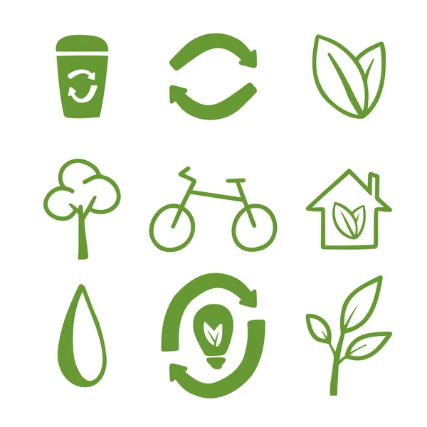 Ecology Eco Icon Set Contains Icons Recycling Eco House Renewable — Stock Vector